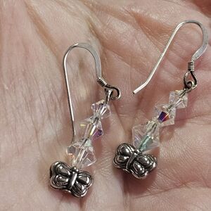 *Sale* Sterling Silver Dangling Crystal And Butterfly Earrings